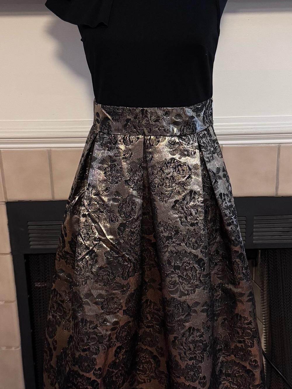 NEW JJ’s House Black & Gold Midi Cocktail/Party Dress